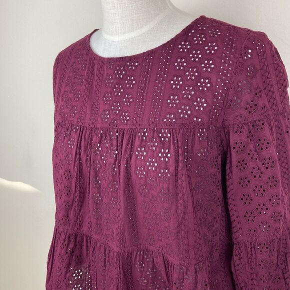 Madewell Eyelet Tiered Button-Back Top - Burgundy - Picture 3 of 7